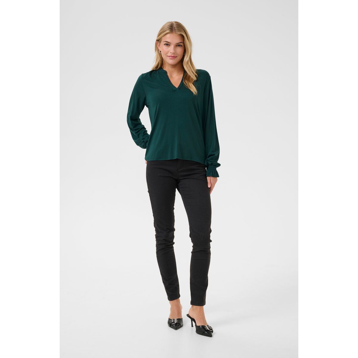 Langarm Bluse mit V-Ausschnitt