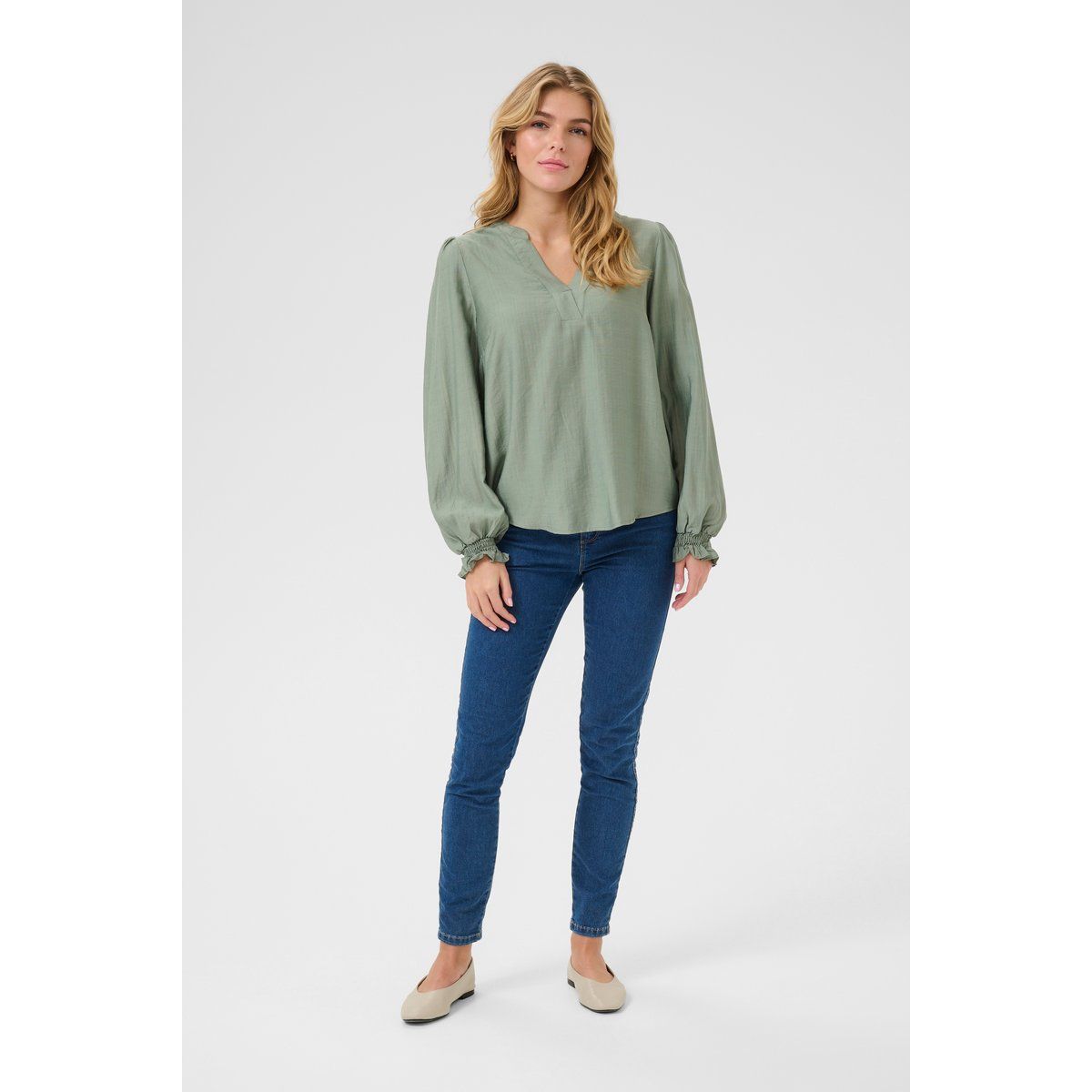 Langarm-Bluse Regular fit Oil Green