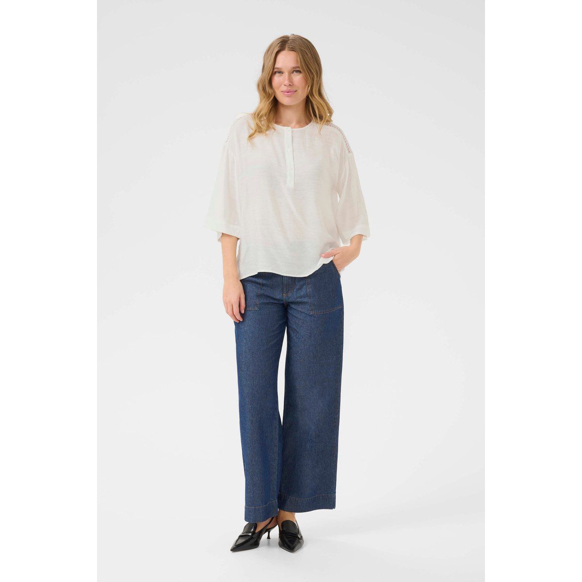 Langarm-Bluse Loose fit Chalk white