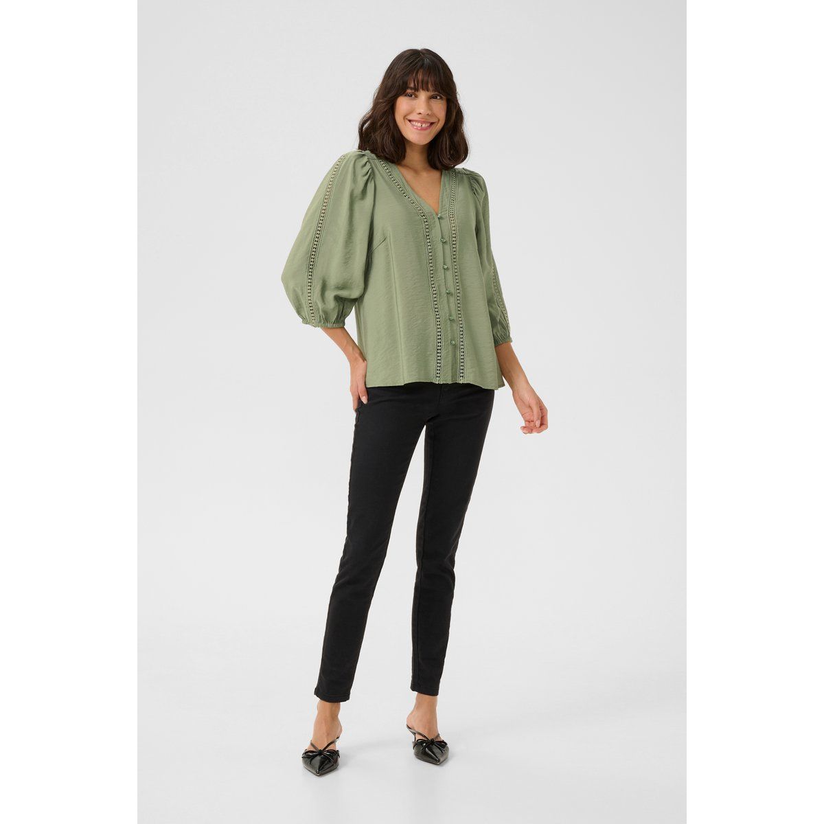 Langarm-Bluse Loose fit Oil Green