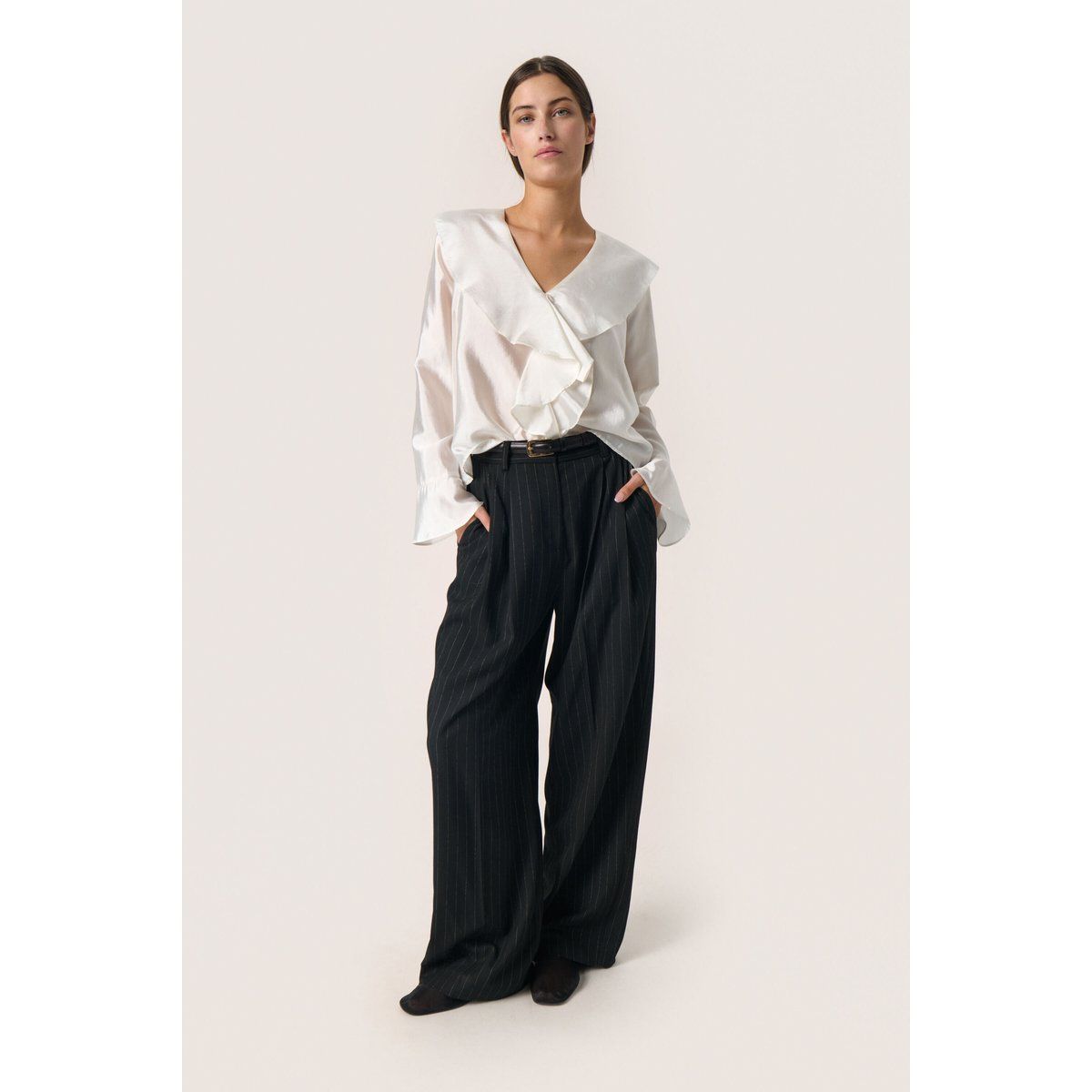 Langarm-Bluse Lockere Passform Whisper White
