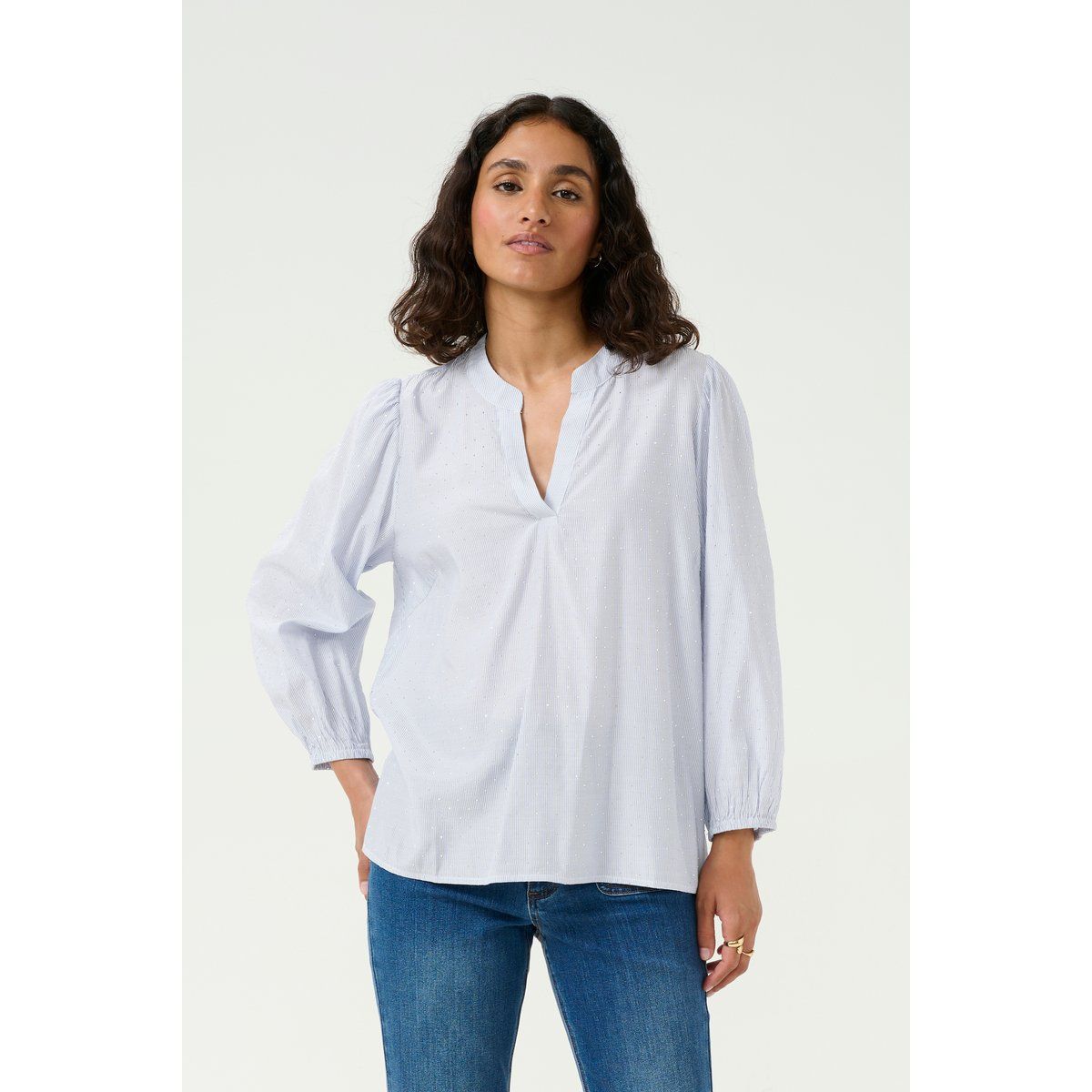 Langarm-Bluse Regular fit Blue/White Stripe blue white