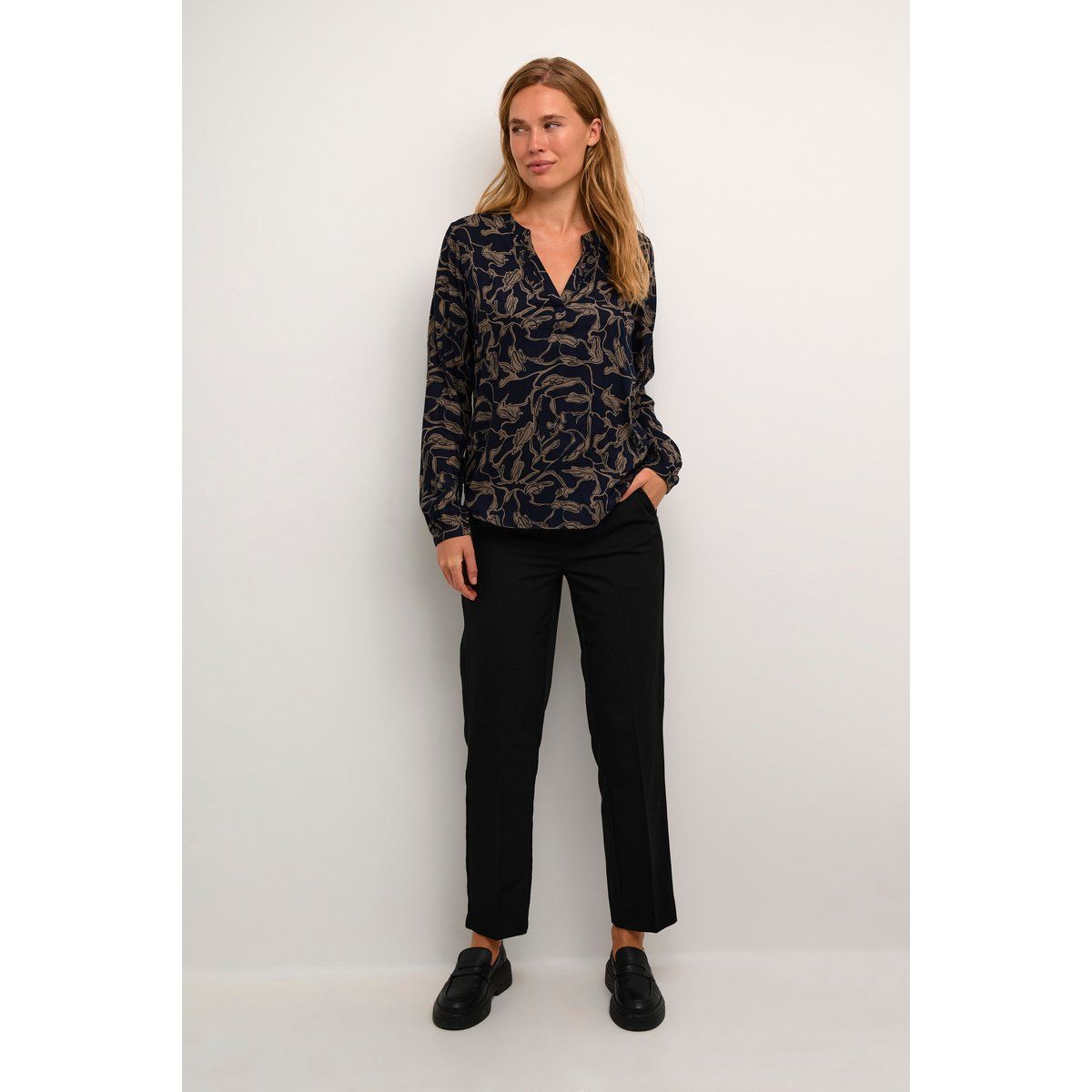 Langarm-Bluse Regular fit Brindle/Midnight Doodle Print brown