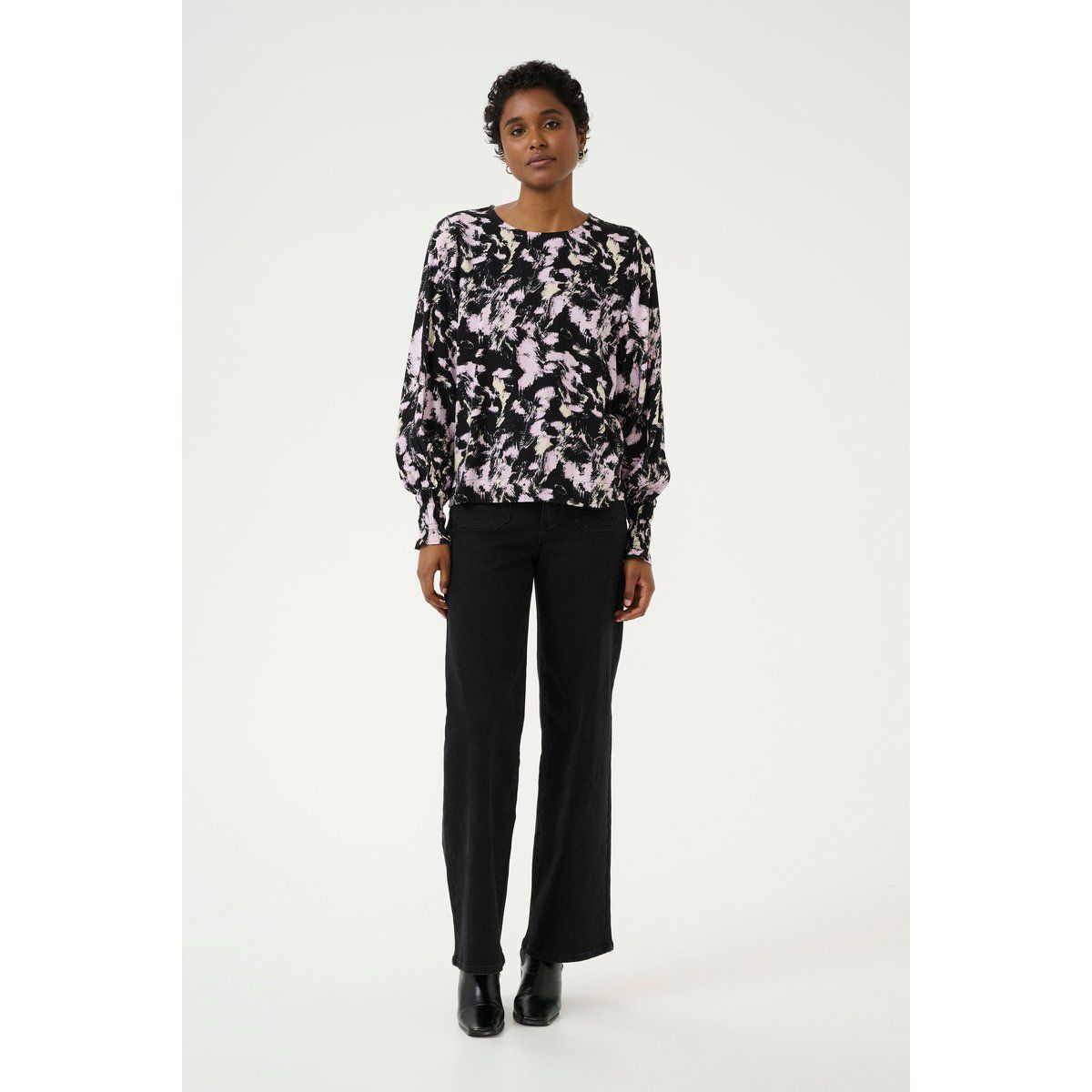 Langarm-Bluse Regular fit Black/Pink Graphic Strokes black multi