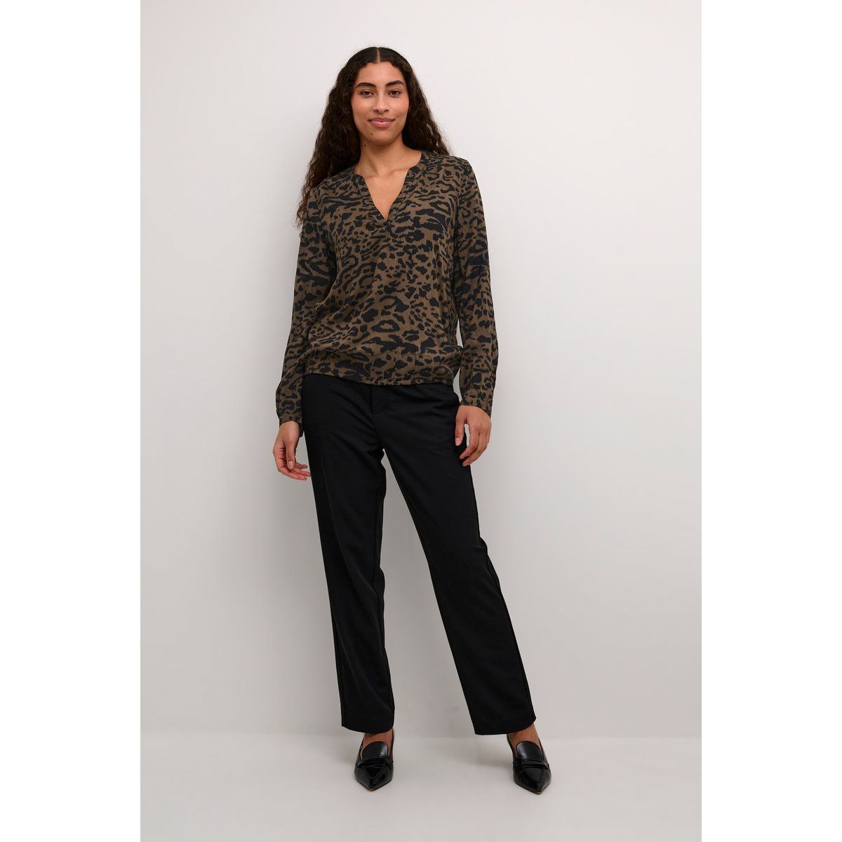 Langarm-Bluse Regular fit Major Brown/Black Leopard