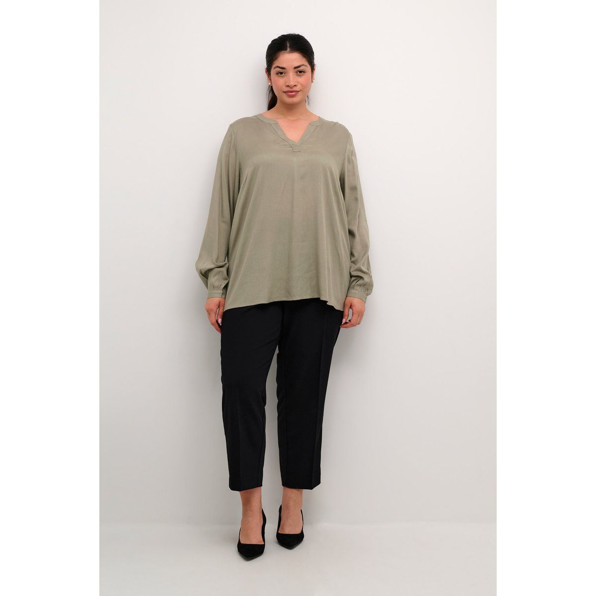 Elegante Langarm Bluse mit V-Ausschnitt