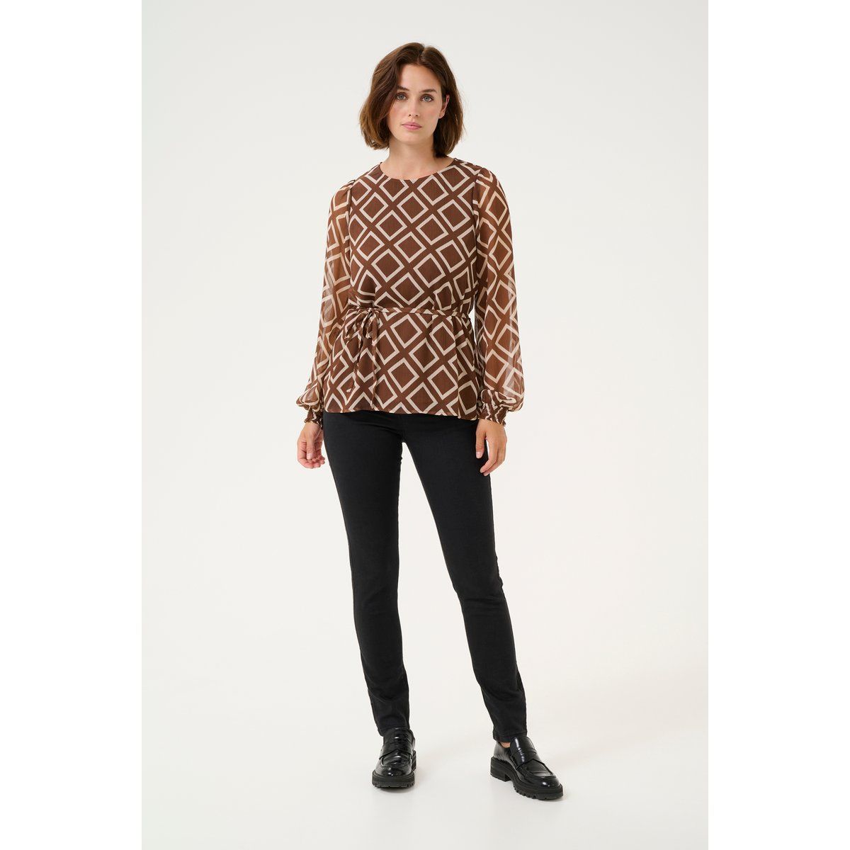 Langarm-Bluse Regular fit Brown/Turtledove Graphic brown white