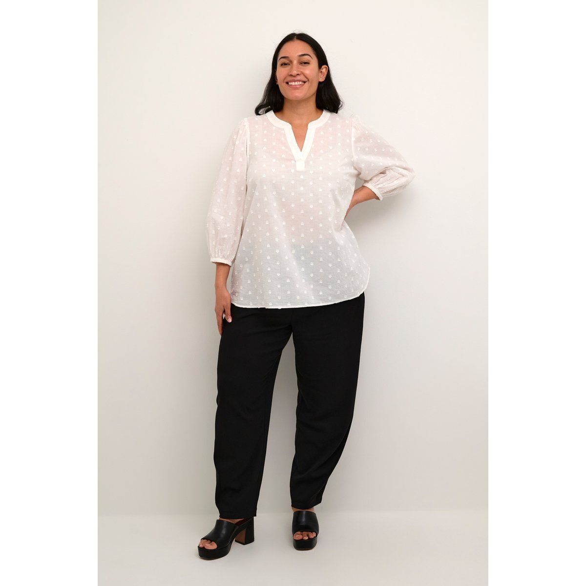 Langarm-Bluse Regular fit Chalk white