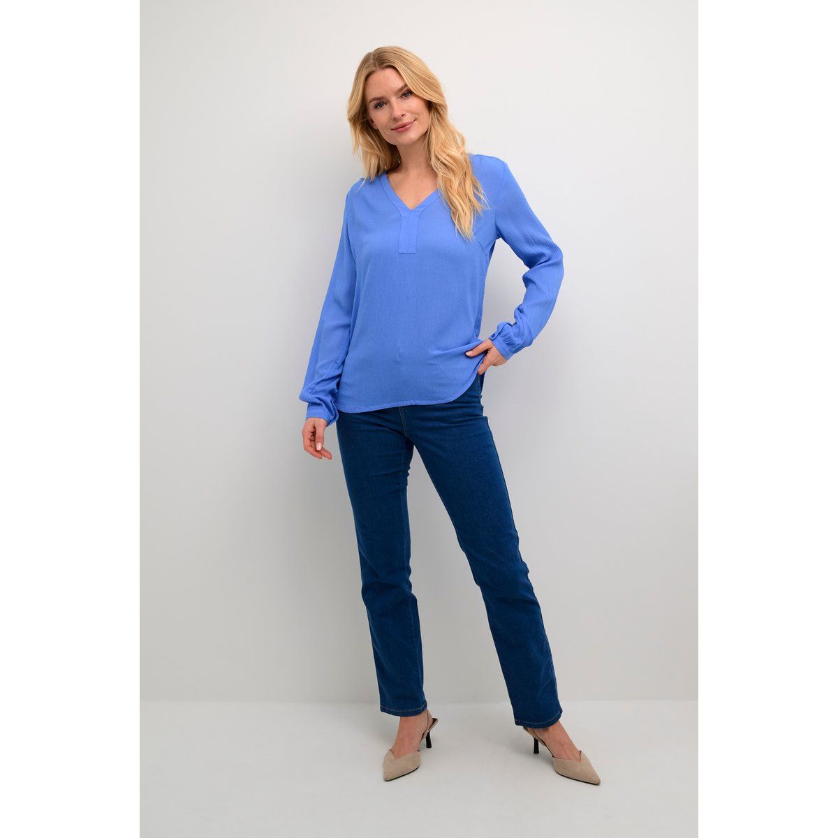 Langarm Bluse mit V-Ausschnitt