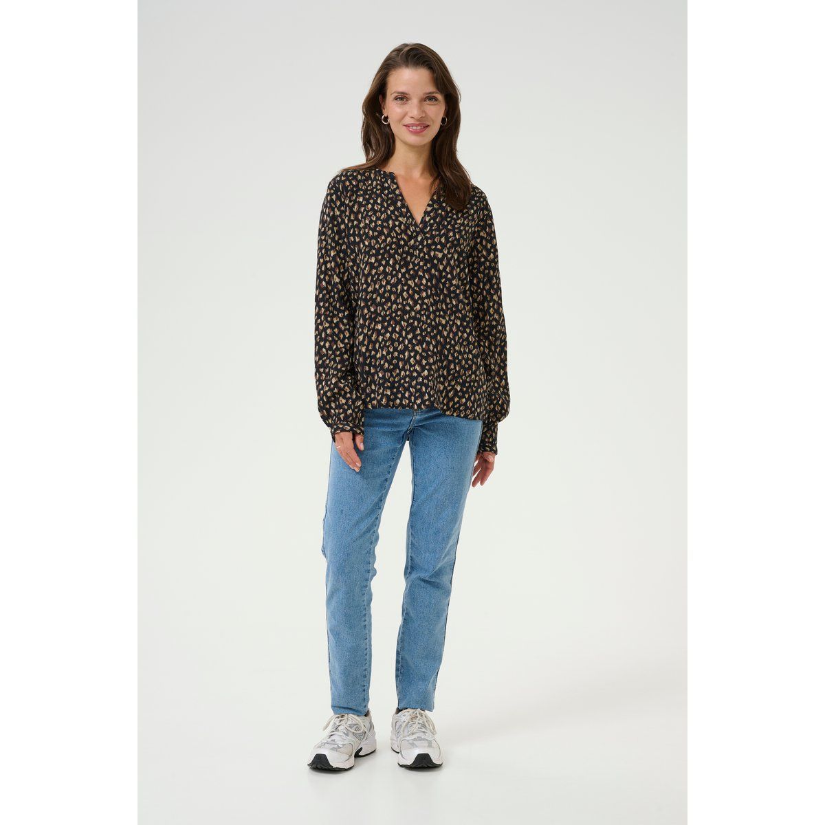 Langarm-Bluse Regular fit Black/Brown Graphic Dots black brown