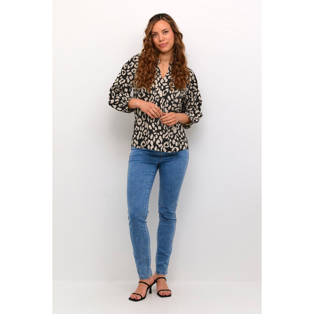 Langarm-Bluse Regular fit Black/Feather Gray Animal animal