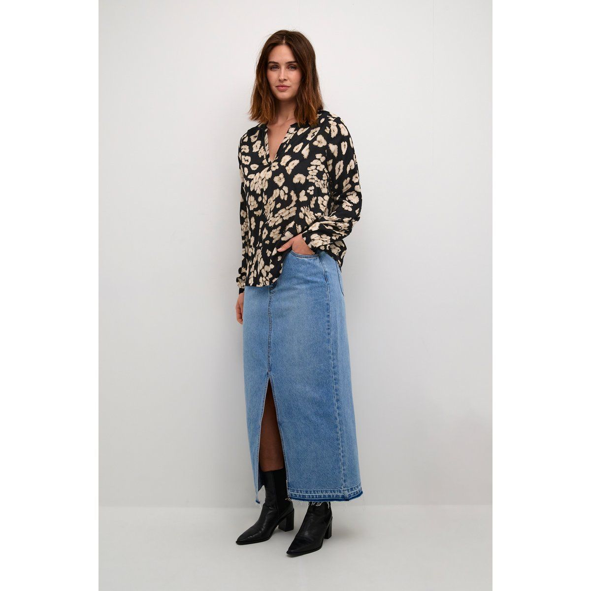 Langarm Bluse mit Leopardenmuster