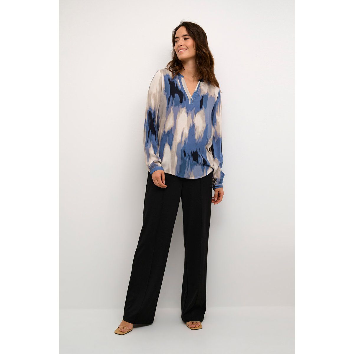 Bluse mit langen Ärmeln Regular Fit Blau Abstrakter Druck blue