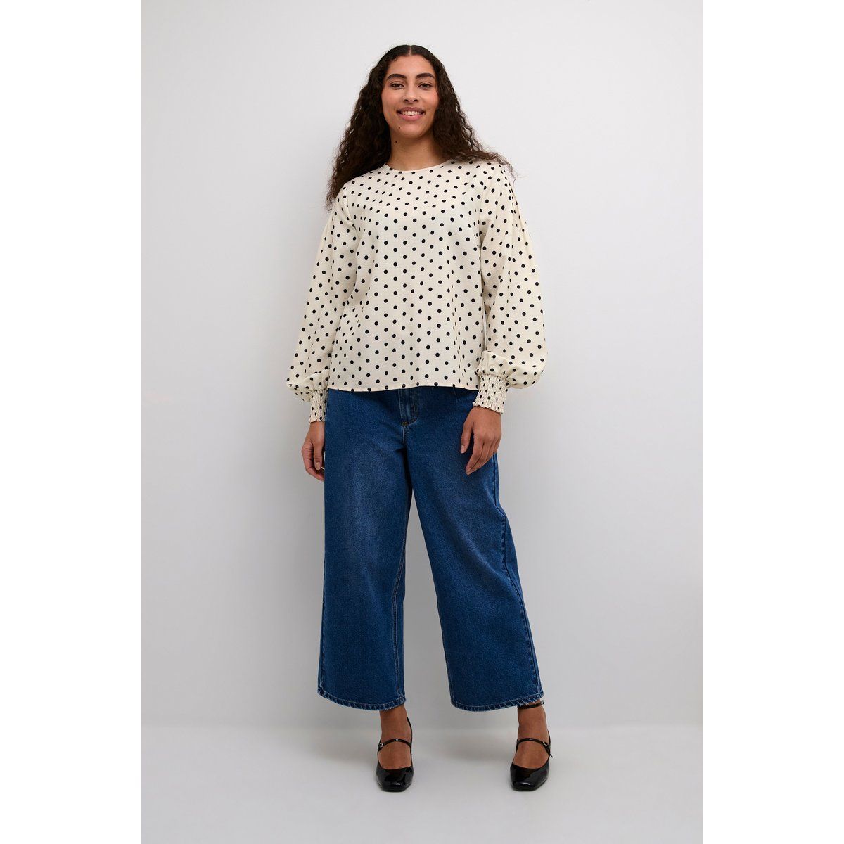 Langarm-Bluse Regular fit Chalk/Black Dot white black