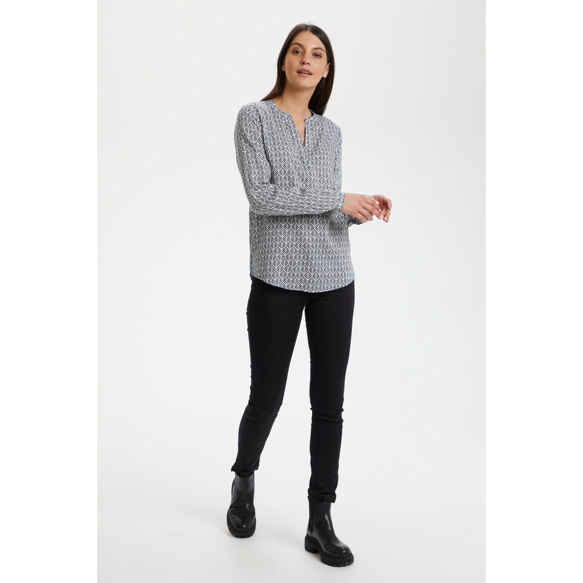 Langarm-Bluse Regular fit Midnight Marine / Chalk Fan blue white