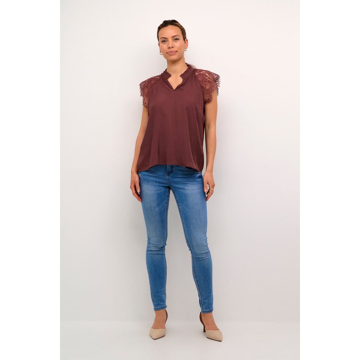 Kurzarm-Bluse Straight fit Rum Raisin rust
