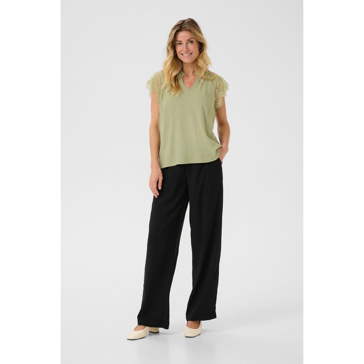 Kurzarm-Bluse Straight fit Tea green