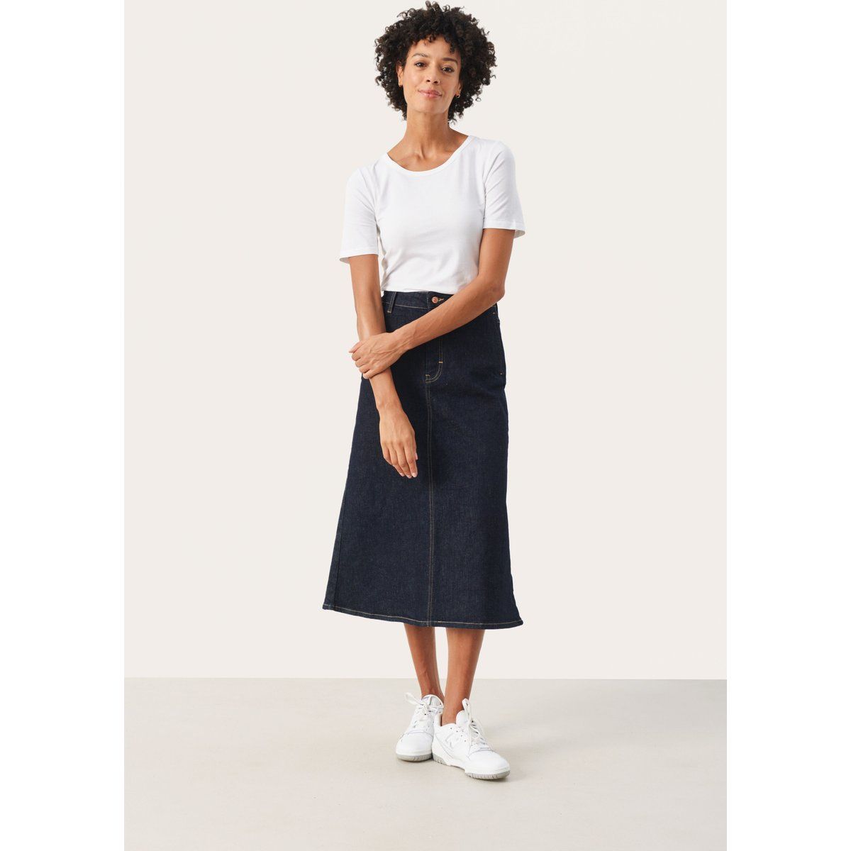 Dunkler Denim Midi A-Linien Rock