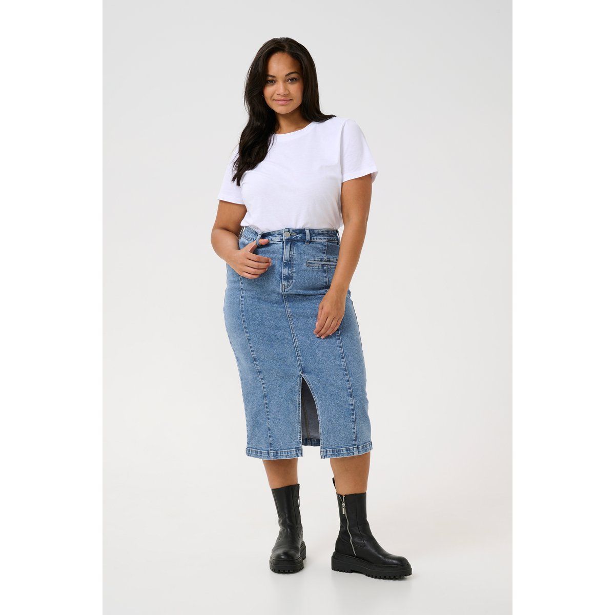 Denim-Midirock mit vorderem Schlitz
