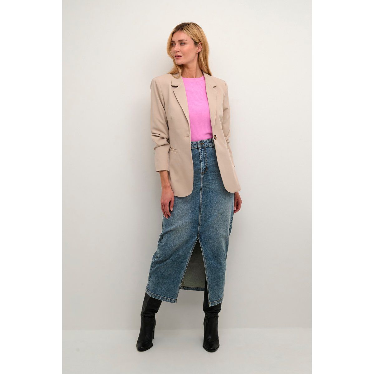 Denim-Maxirock mit Schlitz