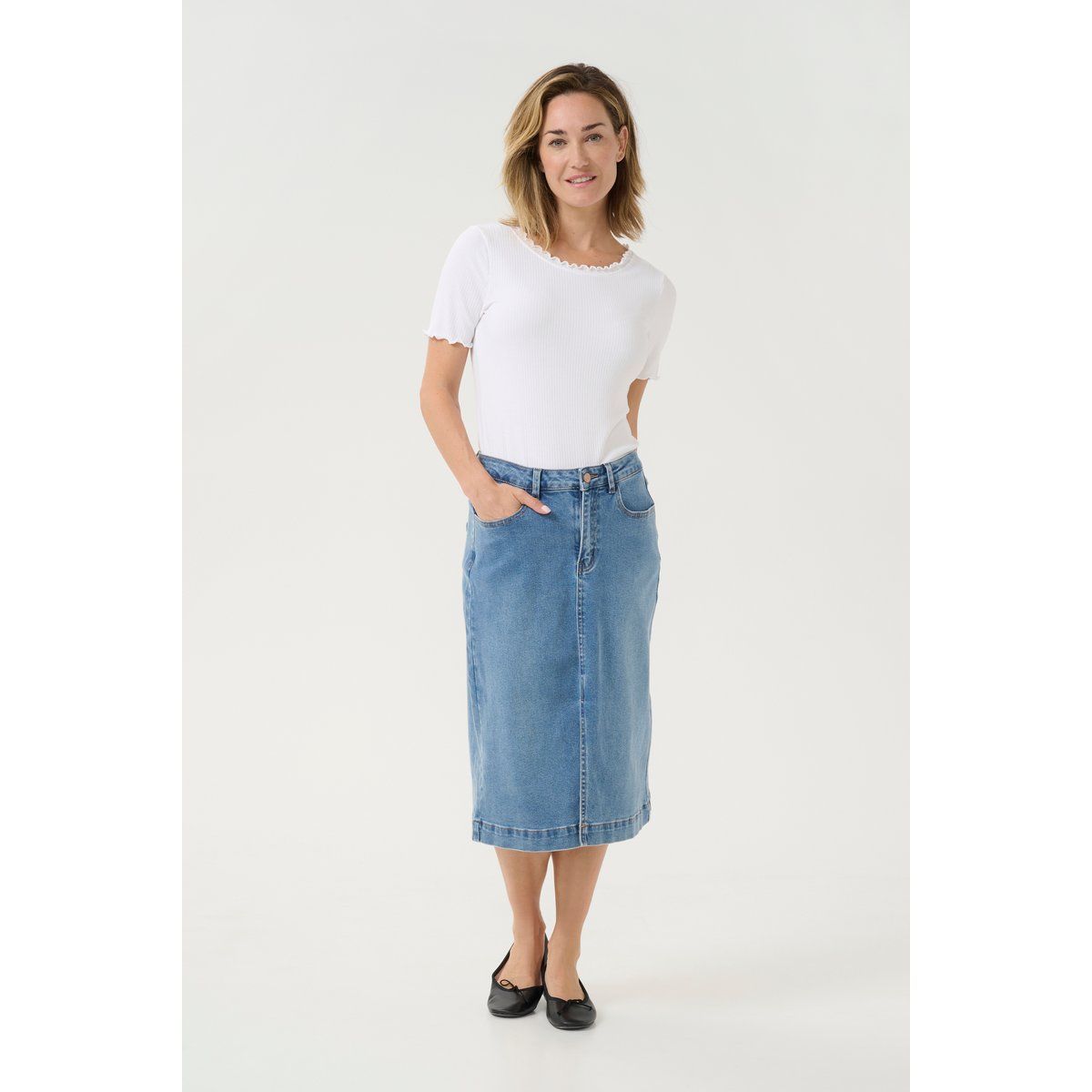 A-Linien Jeansrock in Midi-Länge