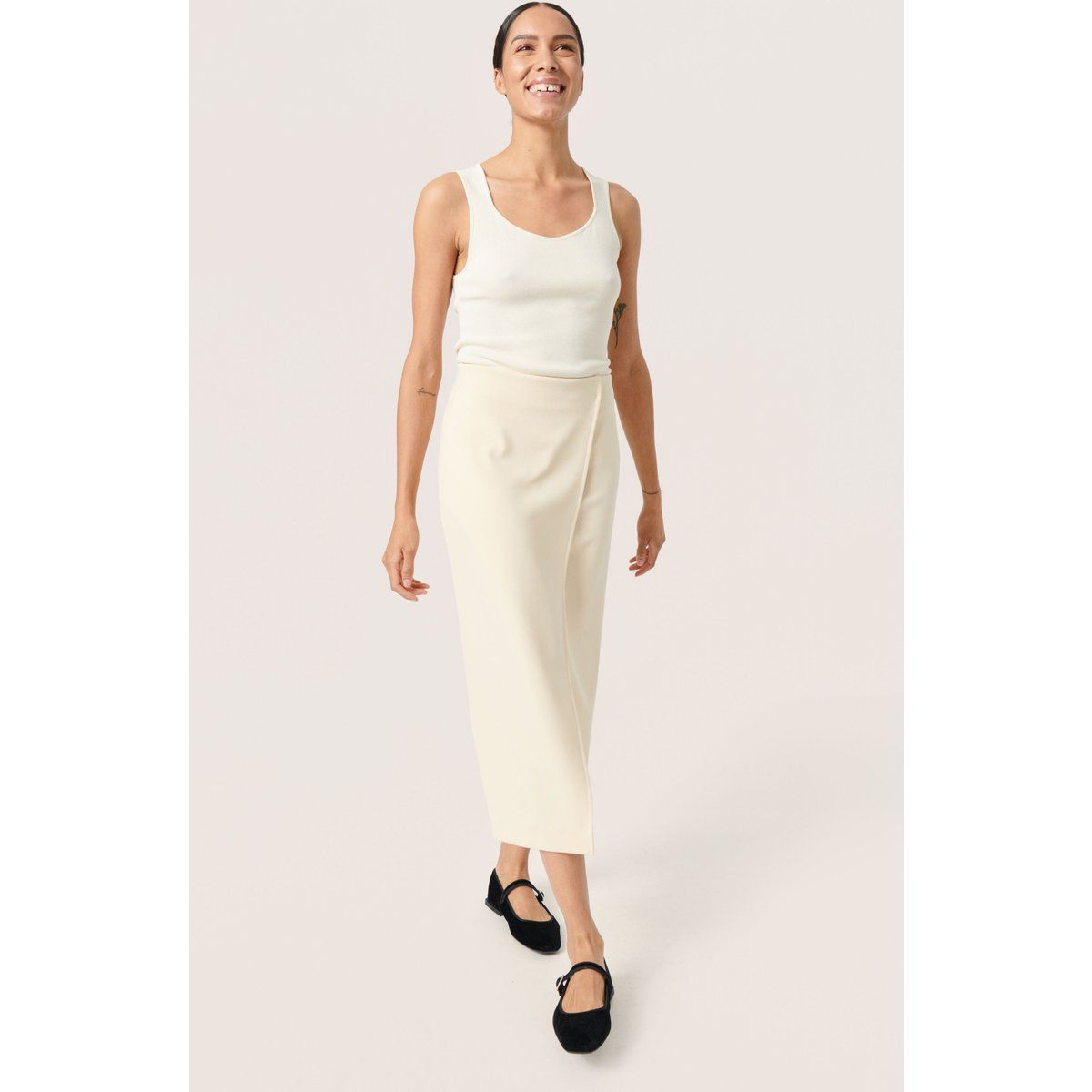 Eleganter Sandshell Slim Fit Midi Rock