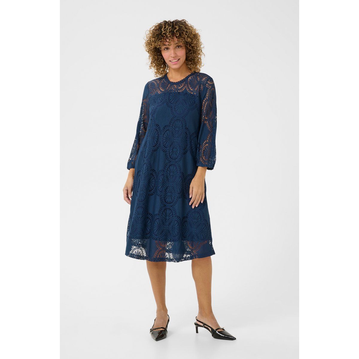 Elegantes A-Linien-Midikleid mit Spitze