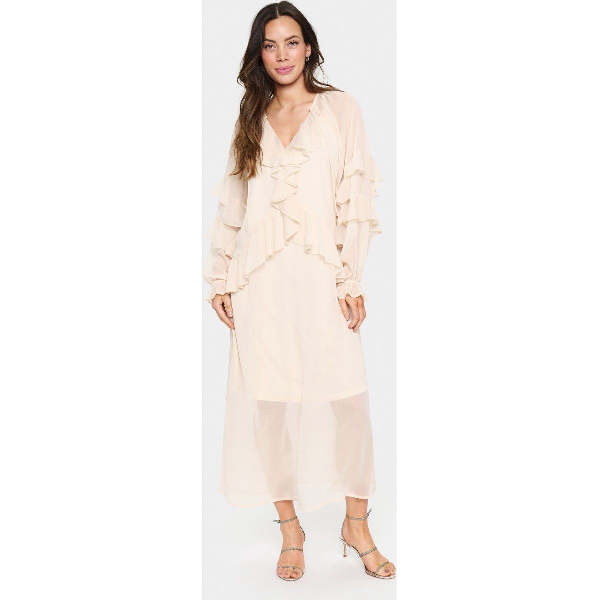 Maxikleid mit Rüschen und langen Ärmeln