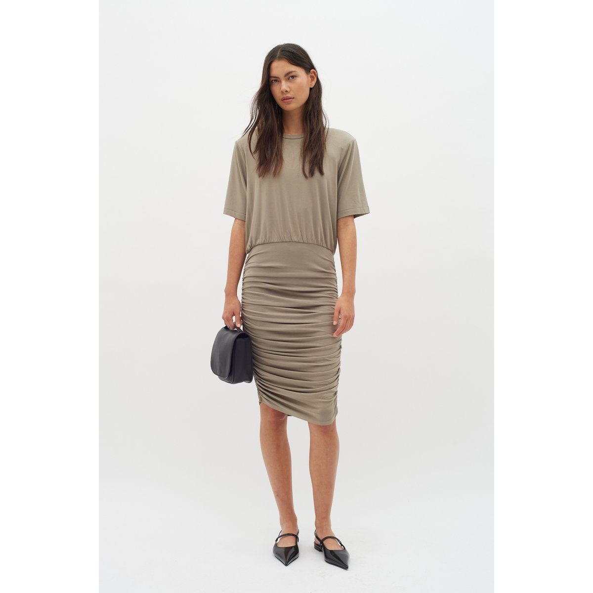 Gerafftes Jersey T-Shirt Kleid