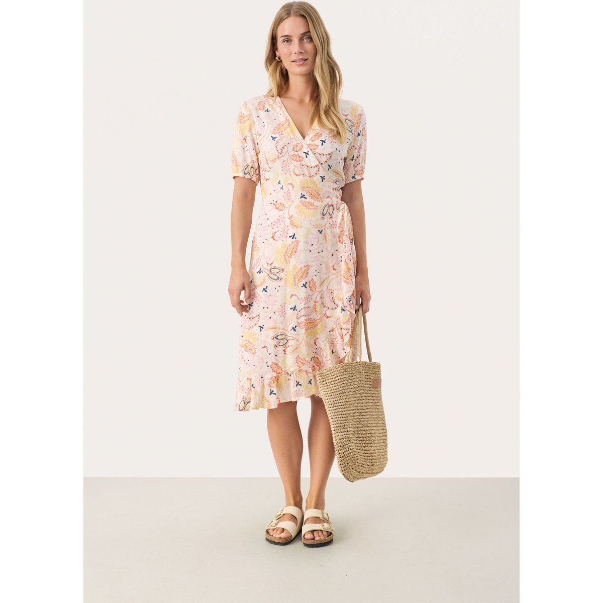 Midi-Wickelkleid mit Blumendruck