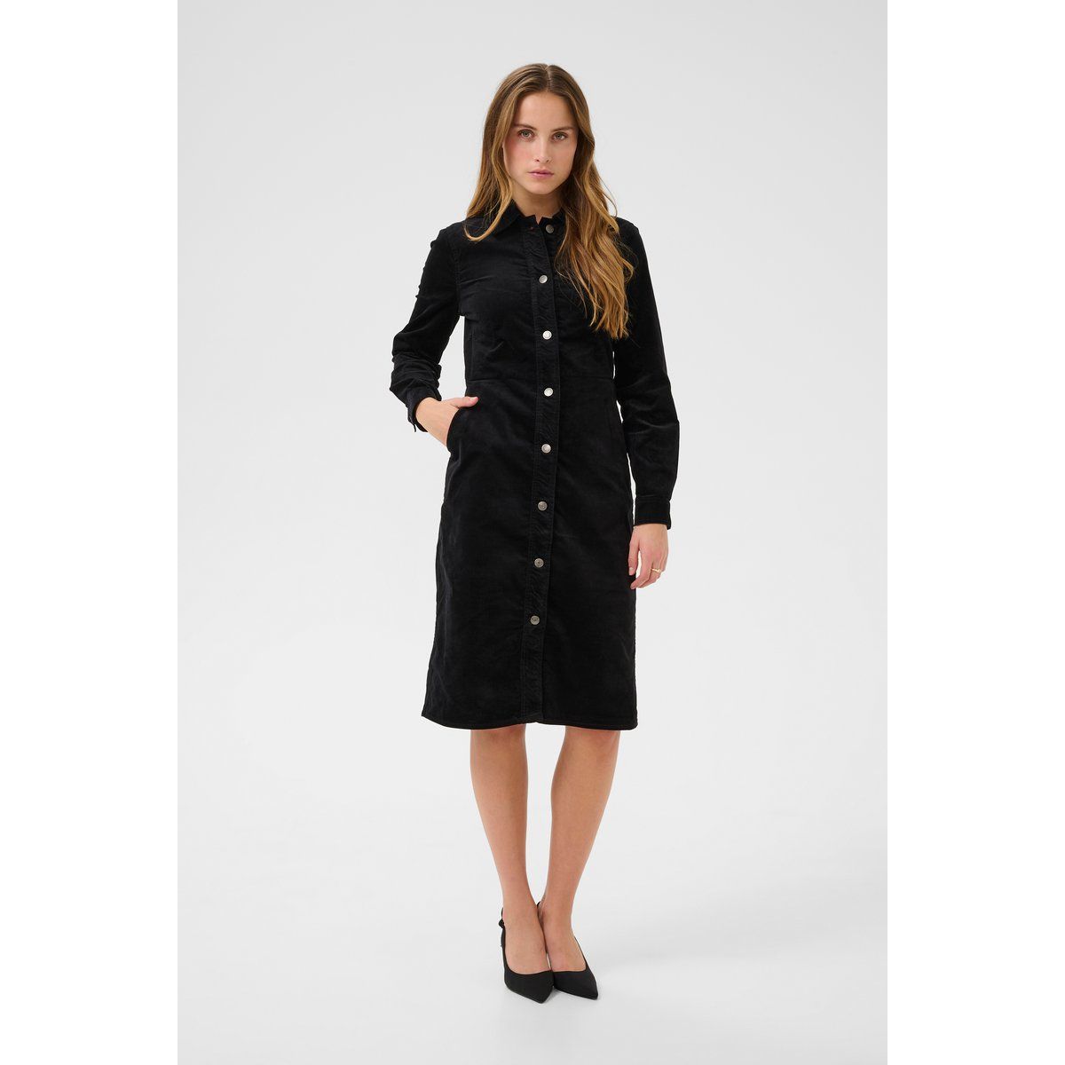 Cord-Midikleid mit Knopfleiste