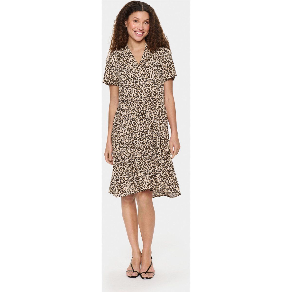 Kleid Lockere Passform Creme Leopard Strokes animal
