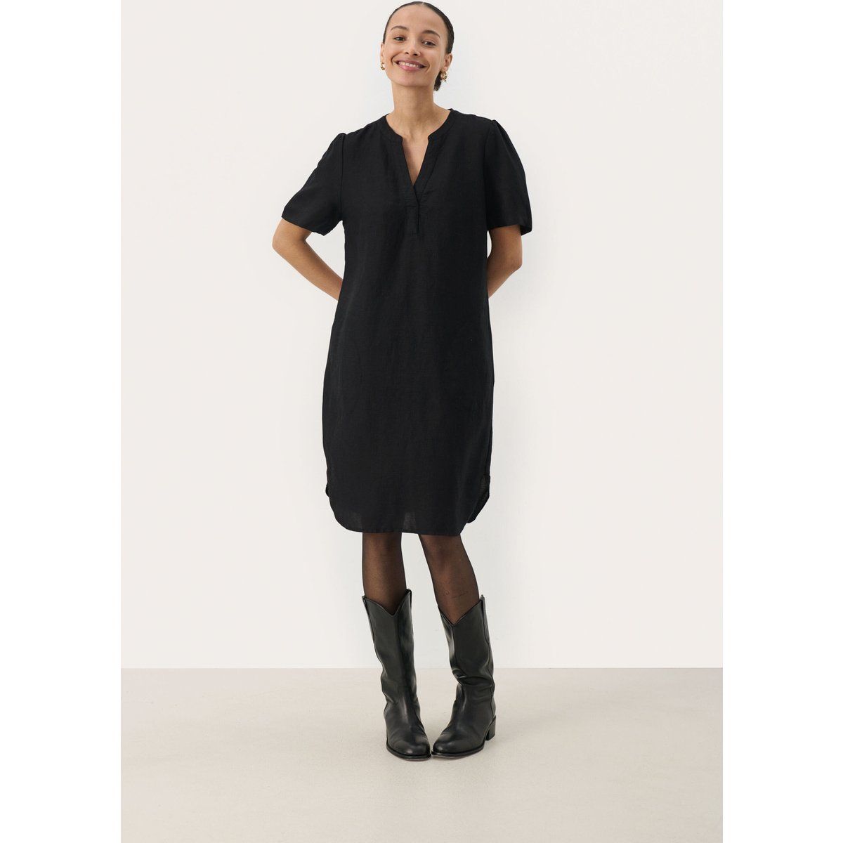 Gerade Geschnittenes Leinenmischkleid