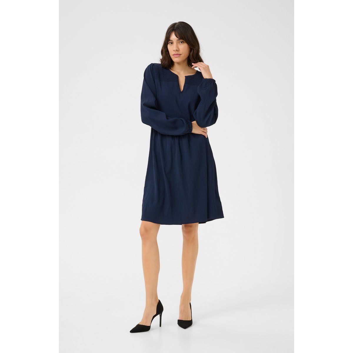 Strukturiertes A-Linien-Langarmkleid
