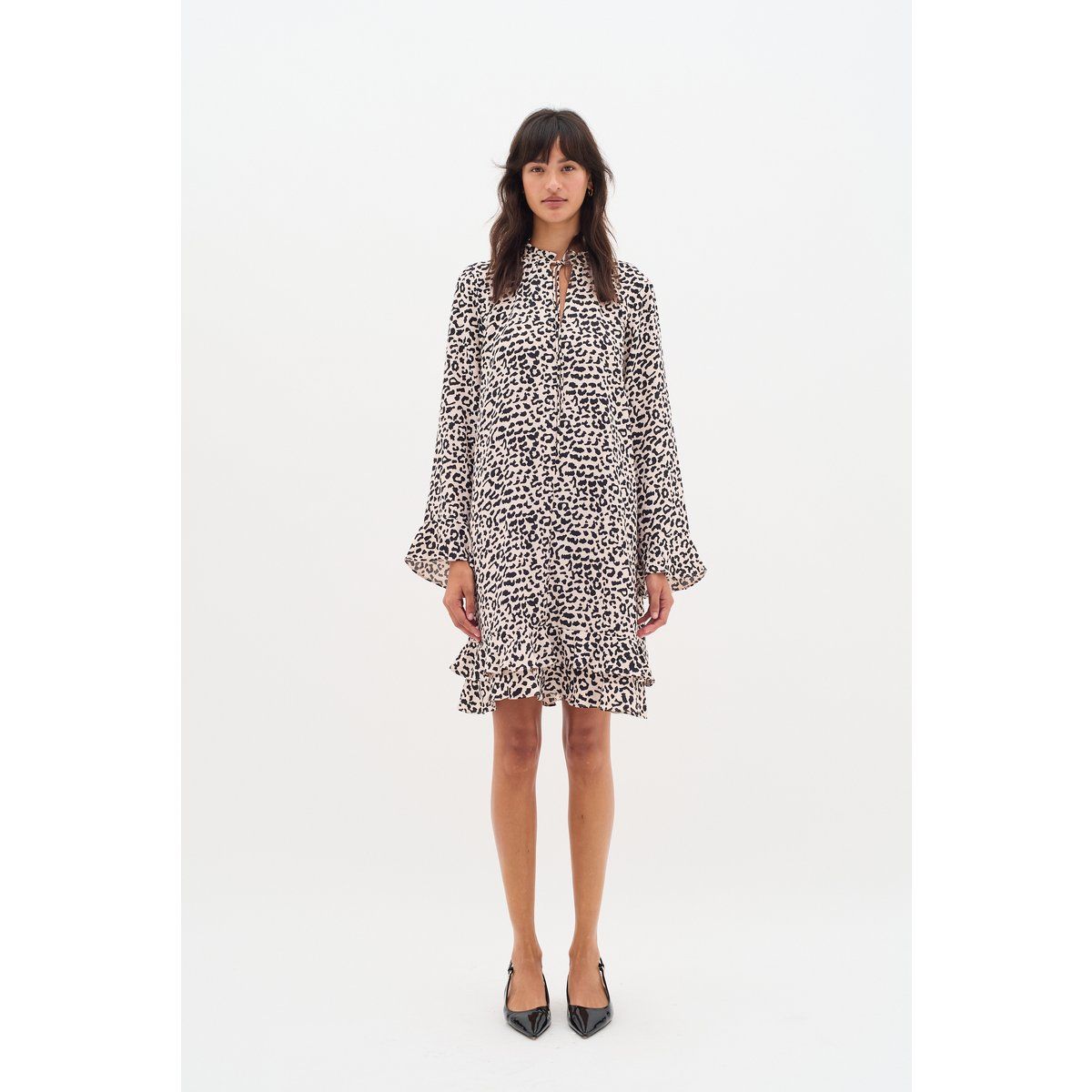 Leopardenmuster Minikleid mit langen Ärmeln