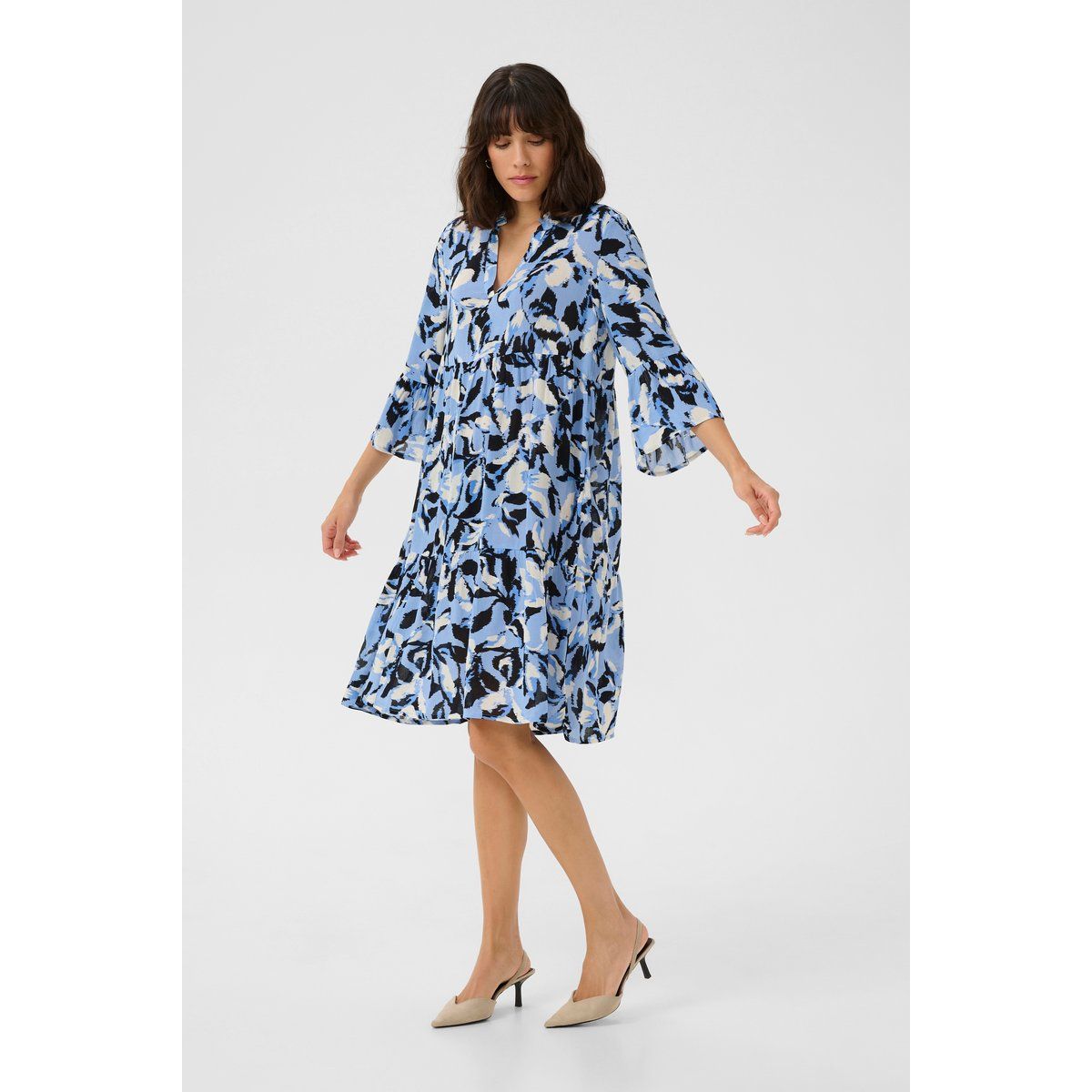 Gestuftes A-Linien-Midikleid mit Muster