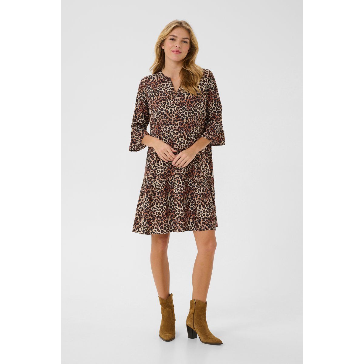 Locker Geschnittenes Leopardenmuster Stufenkleid