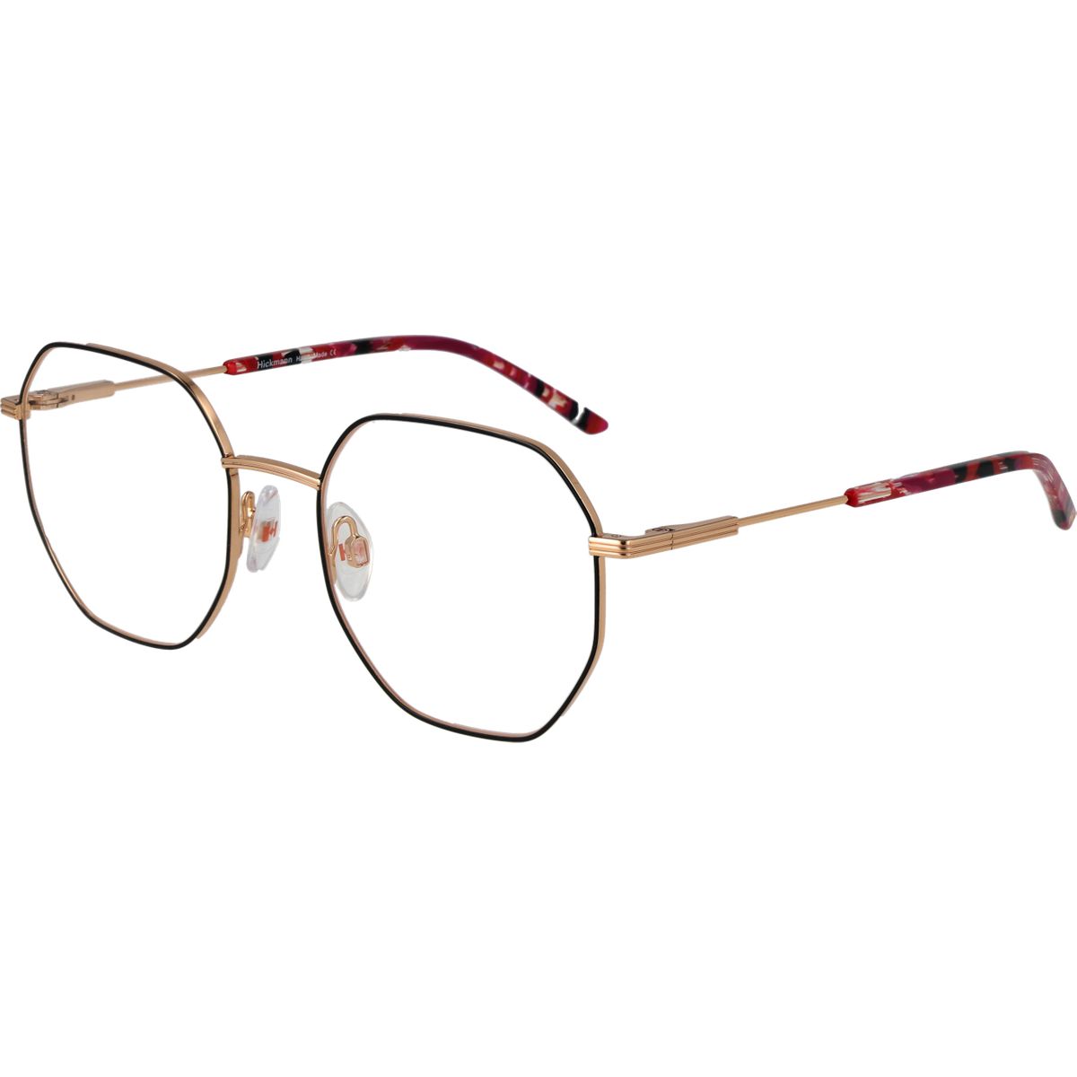 Achteckige Brille mit gemusterten Bügeln