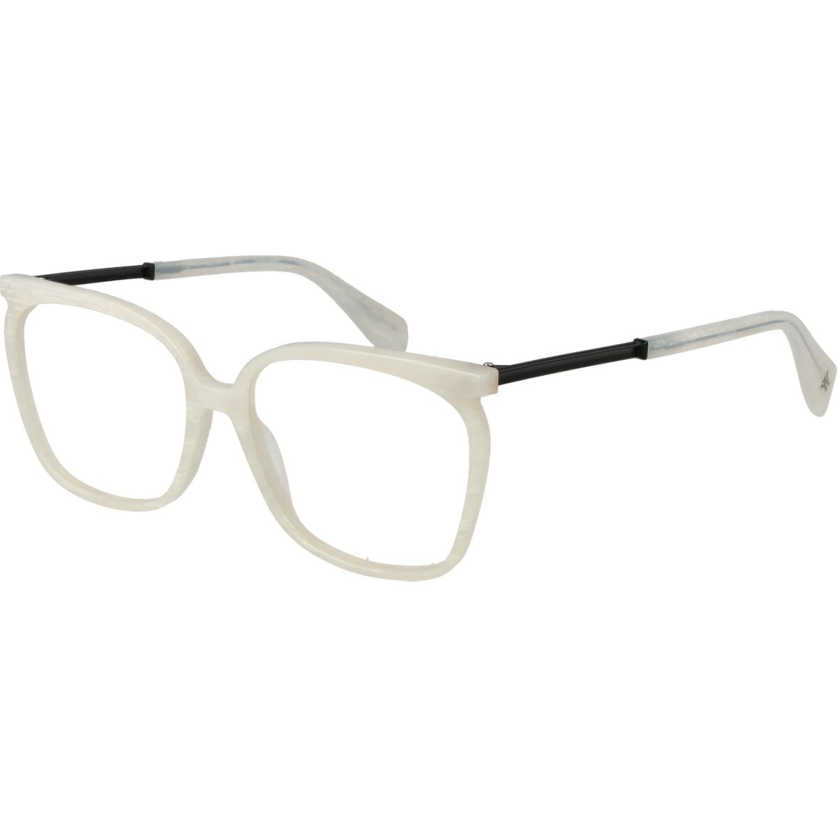 Quadratische, klare, elfenbeinfarbene Brille