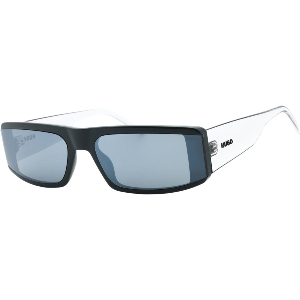 Moderne rechteckige Sonnenbrille mit transparenten Bügeln