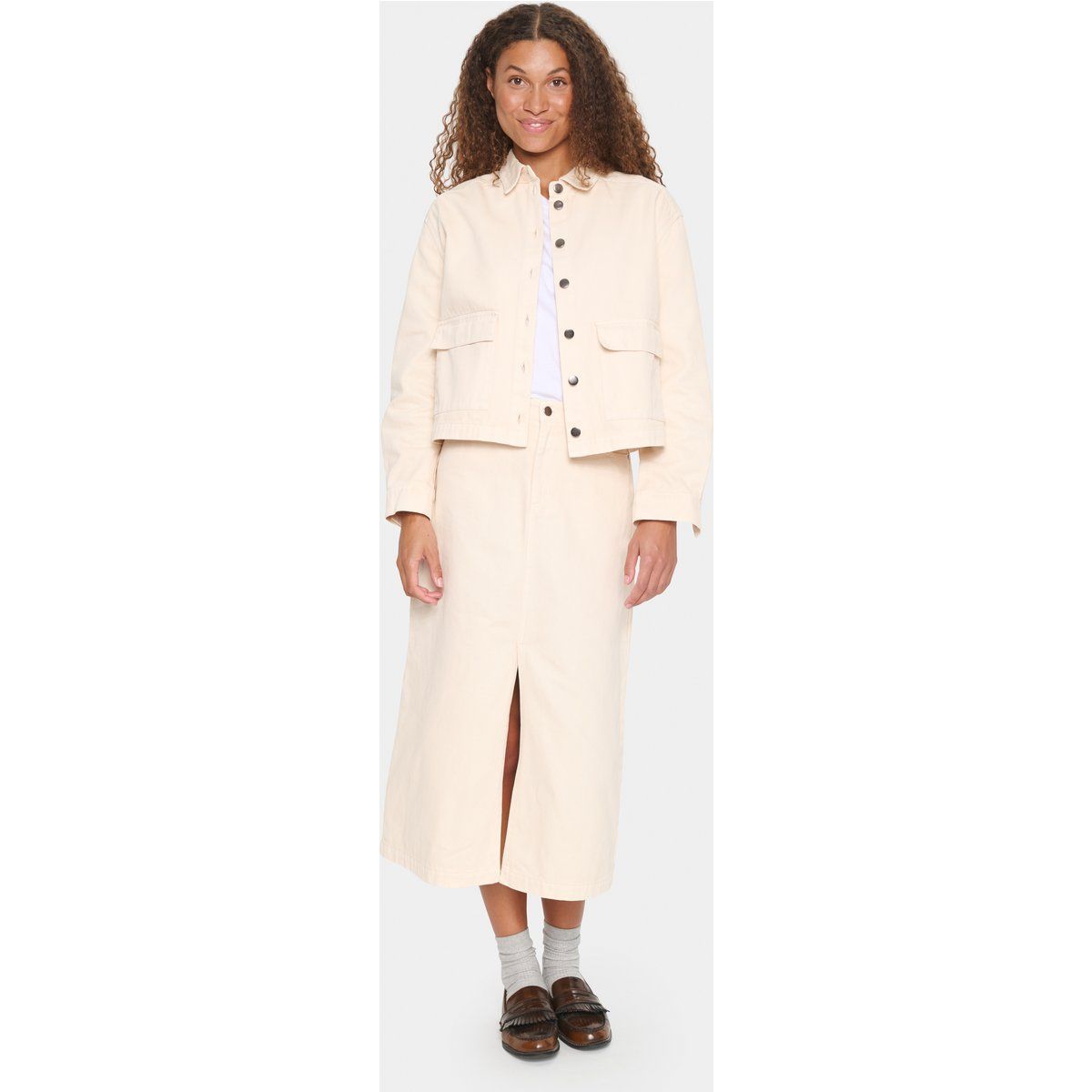 Jeansjacke Lockere Passform Creme