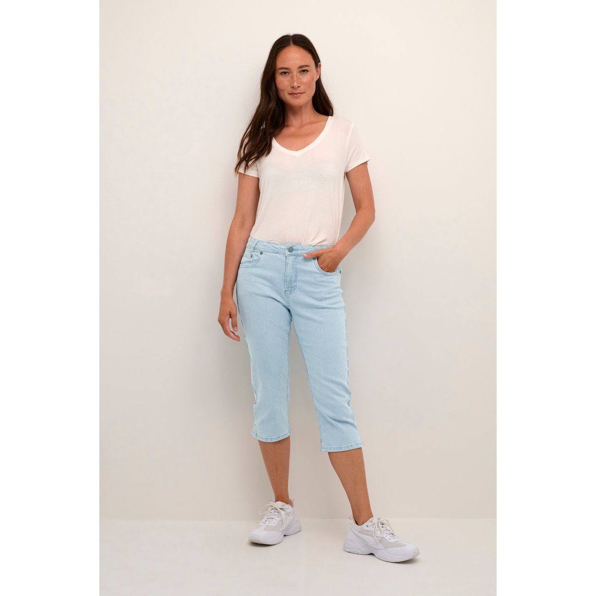 Gestreifte Cropped Caprihose Slim Fit