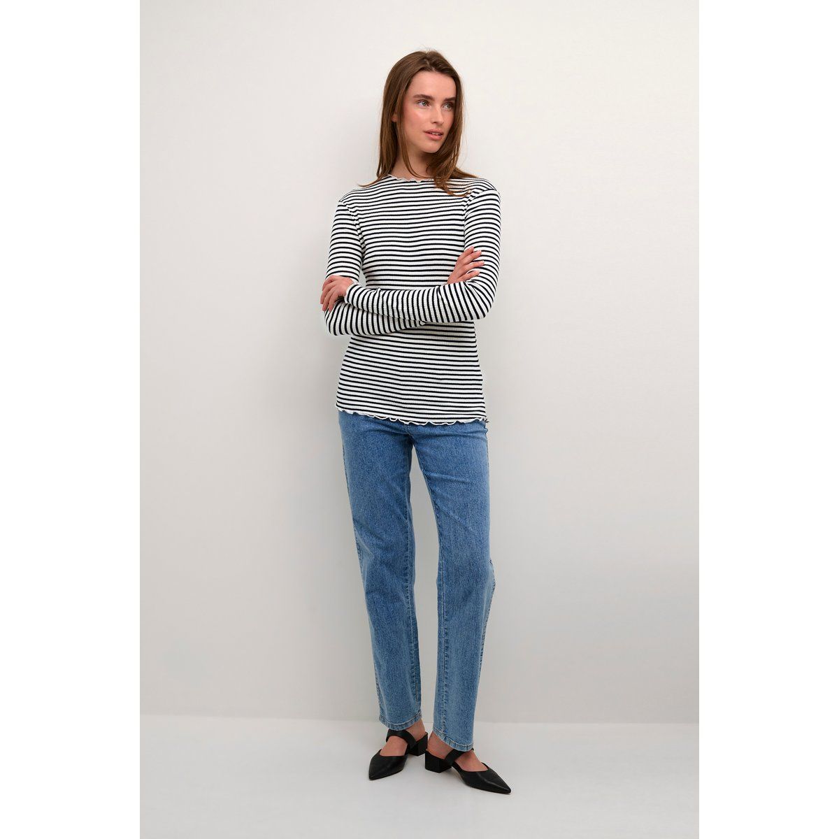 Gestreiftes Slim-Fit Langarmshirt
