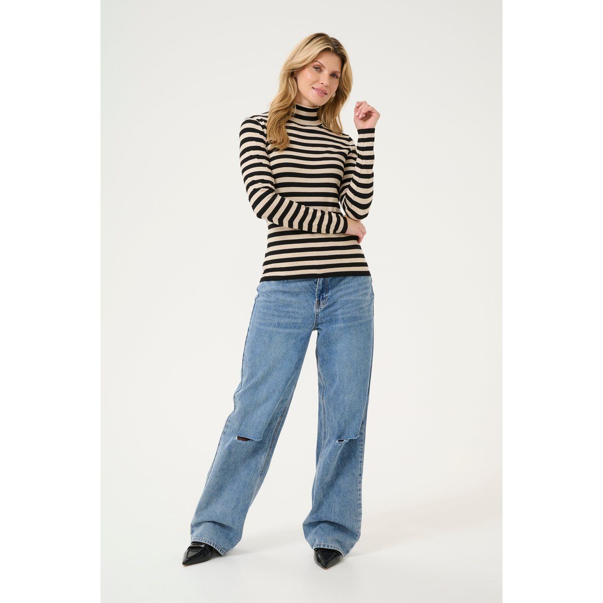 Langarm-Shirt Tight fit Feather Grey Mel./Black Stripe grey white