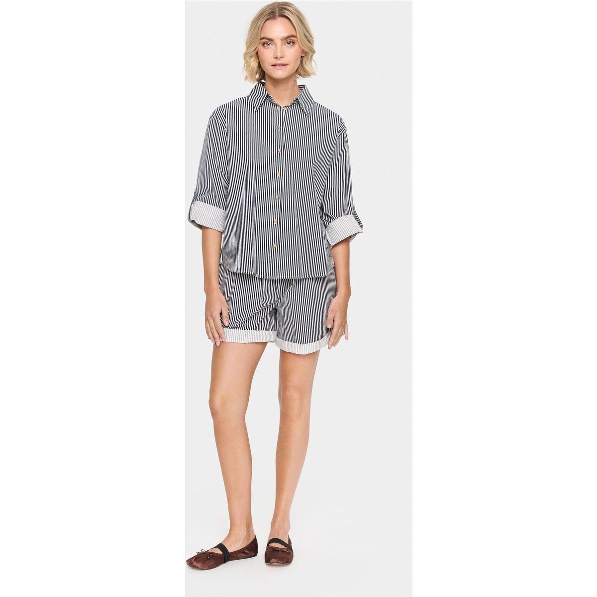 Langarm - Hemd Lockere Passform Ice Nightsky Stripe blue white