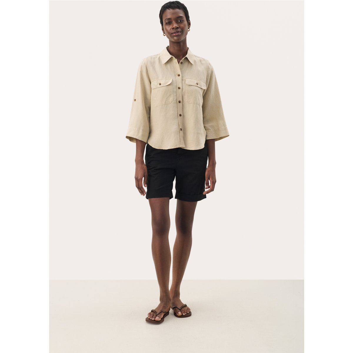 Langarm - Hemd Gerade Passform White Pepper beige