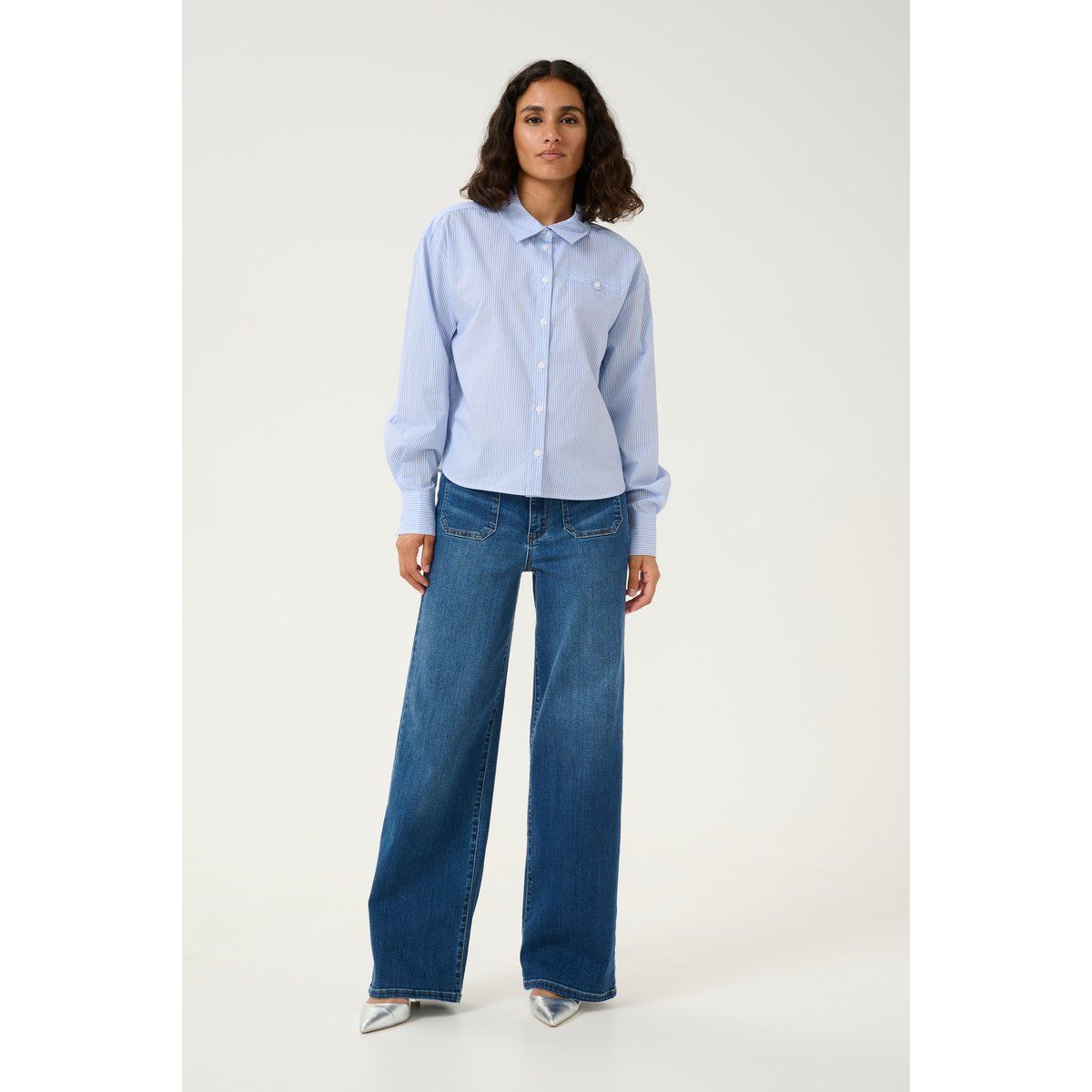 Langarm - Hemd Baggy fit White/Blue Stripe white blue
