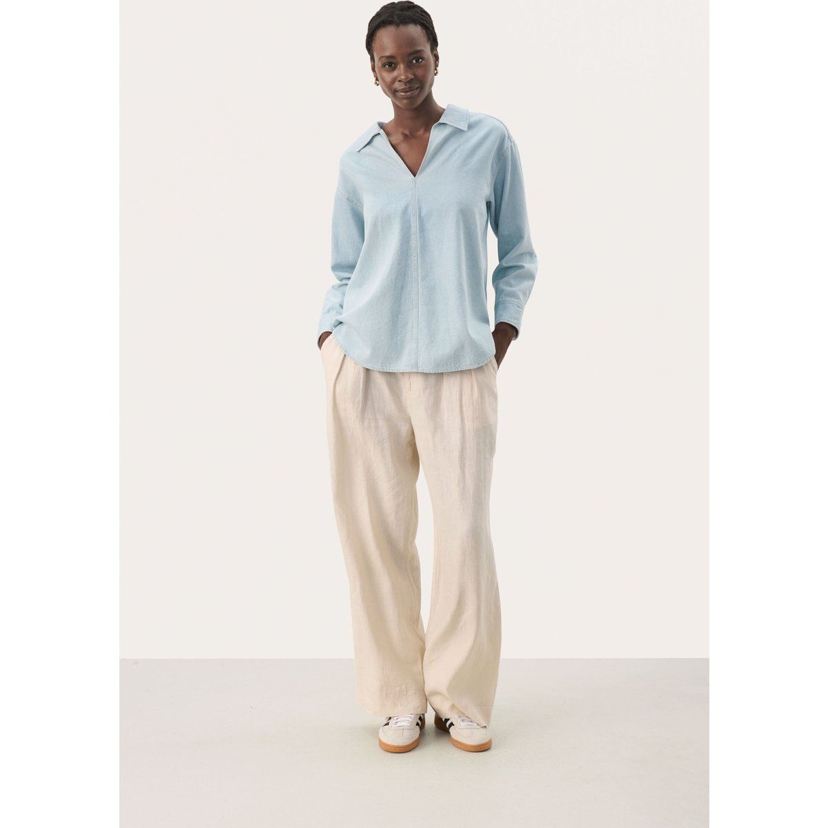 Langarm - Hemd Oversize fit Whiteish Blue denim