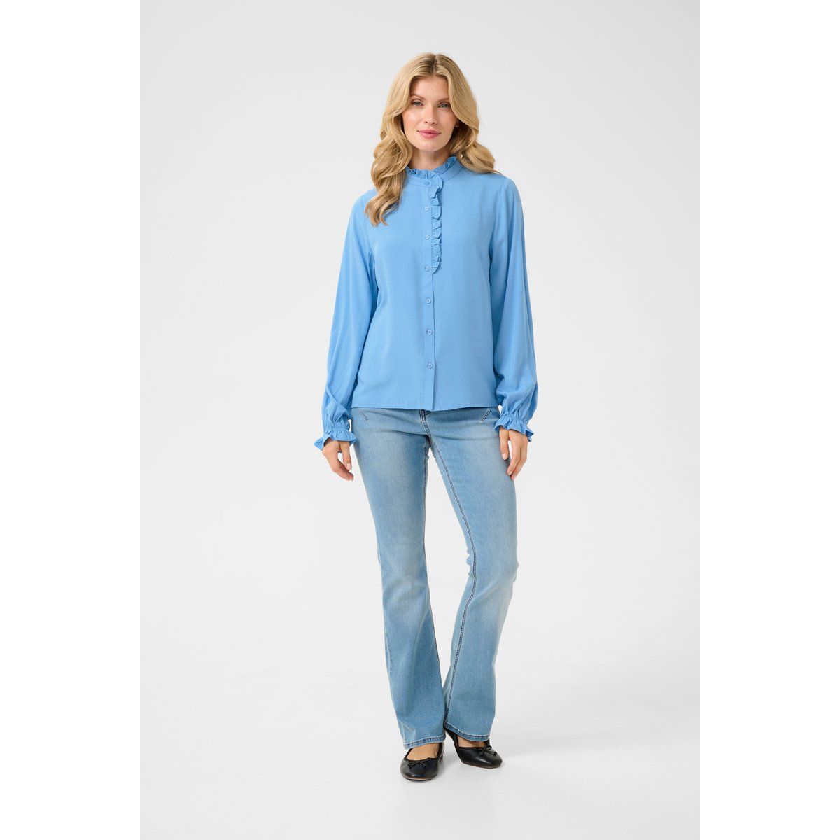 Langarm Bluse mit Rüschenkragen