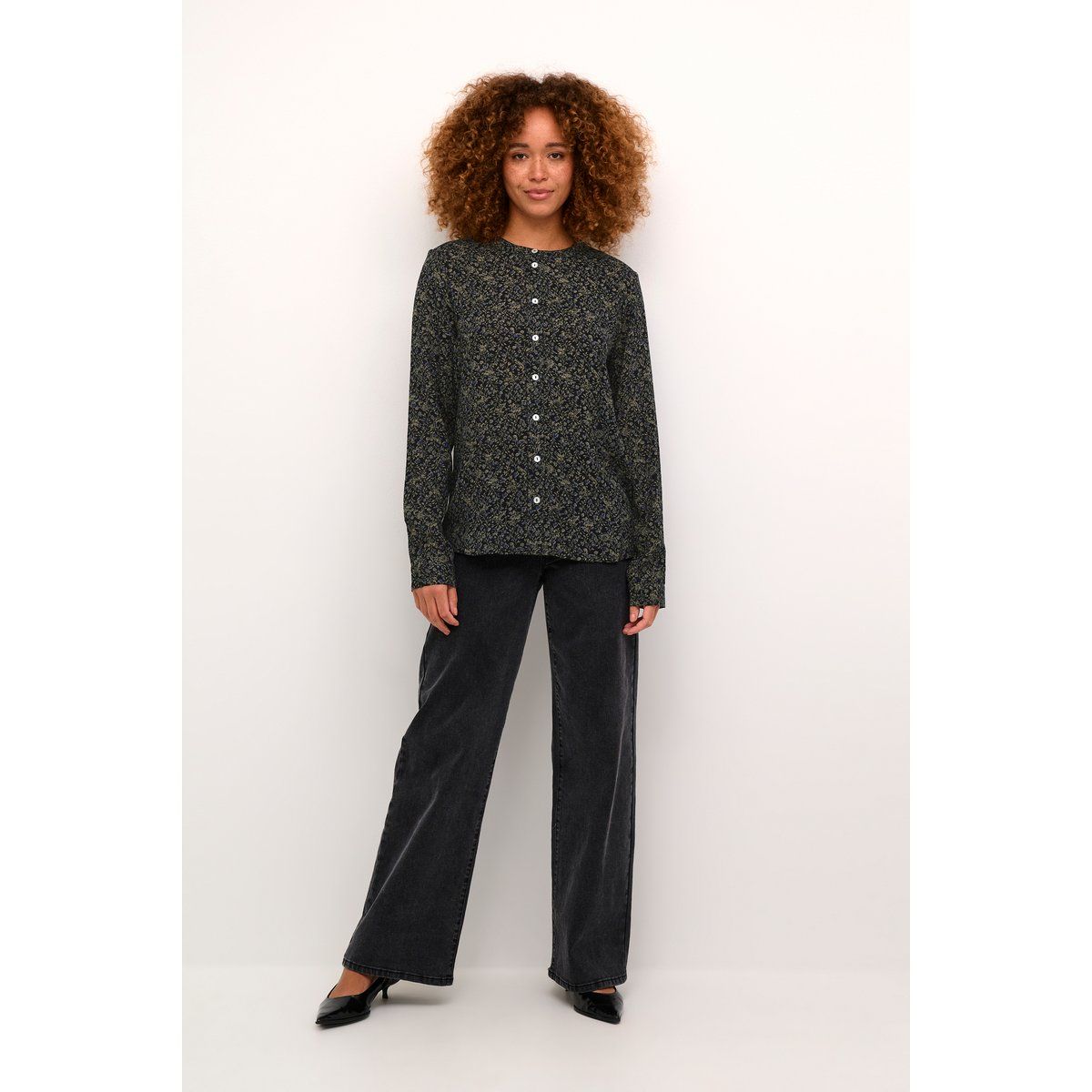 Langarm - Hemd Regular fit Midnight Petit Leaf Print dark blue